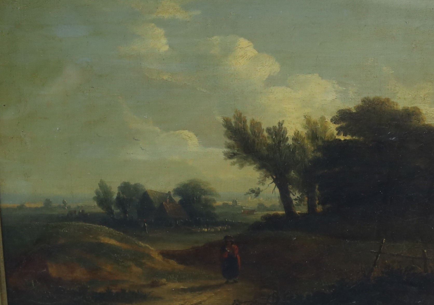 James Arthur O'Connor (1792-1841), oil on canvas laid on wooden panel, Traveller in an extensive landscape, signed, 26 x 31cm